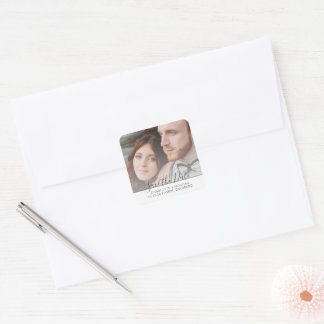 Rustic Mountain Watercolor Photo Save the Date Square Sticker