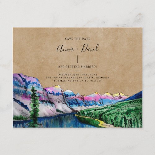 Rustic Mountain Watercolor Save The Date Card