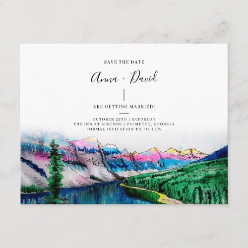 Rustic Mountain Watercolor Save The Date Card