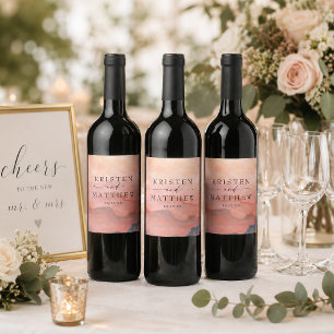 Rustic Mountain Watercolor Sunset Wedding Wine Label