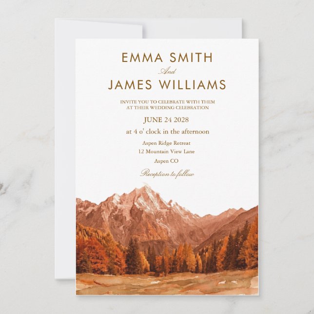  Rustic mountain watercolor  Wedding Invitation  (Front)