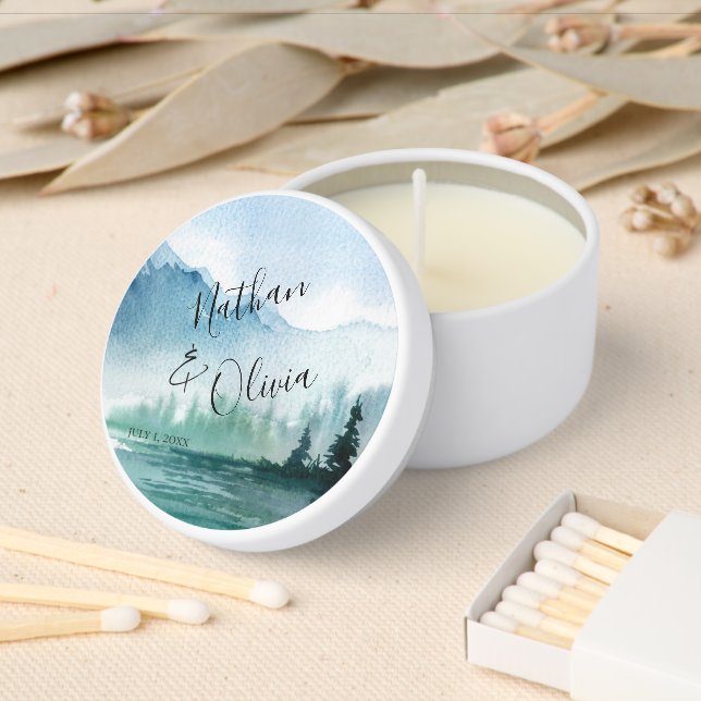Rustic Mountain Watercolor Wedding  Mini Candle Favors (Insitu)
