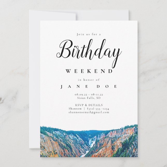 Rustic Mountain Waterfall Birthday Weekend Invitation (Front)