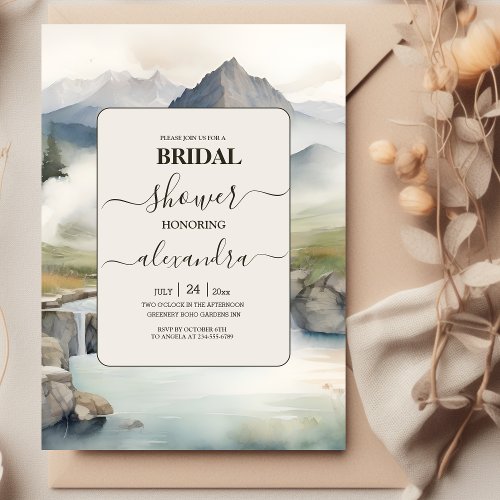 Rustic Mountain Waterfall Boho Bridal Shower Invitation