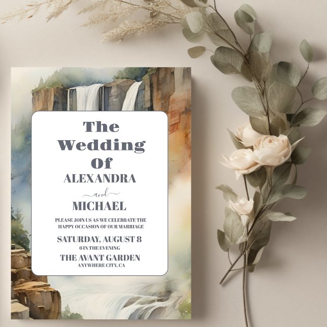 Rustic Mountain Waterfall Wedding Invitation (Creator Uploaded)