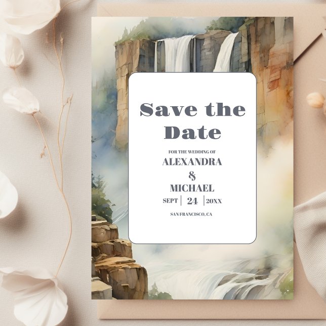 Rustic Mountain Waterfall Wedding Save The Date (Creator Uploaded)