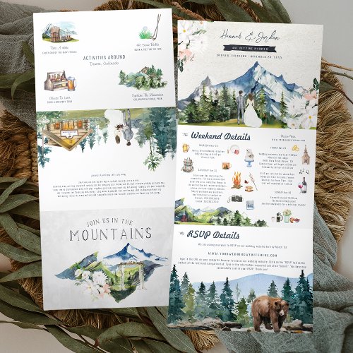 Rustic Mountain Wedding  Illustrated Tri_Fold Invitation