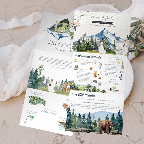 Rustic Mountain Wedding  Illustrated Tri_Fold Invitation