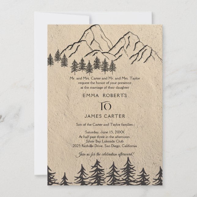 Rustic Mountain Wedding Invitation (Front)