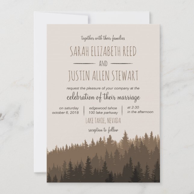 Rustic Mountain wedding invitation in brown (Front)