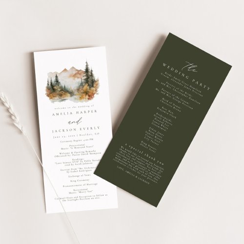 Rustic Mountain Wedding Order of Events Program