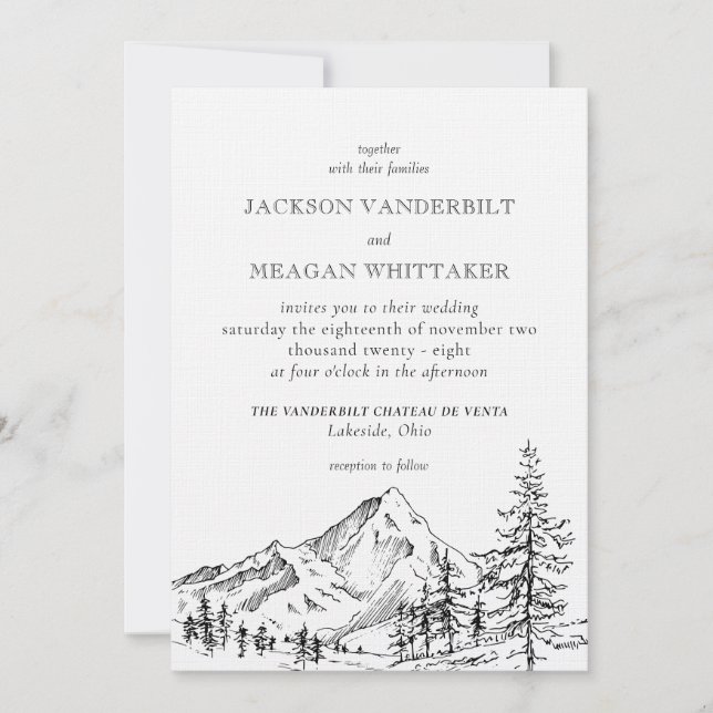Rustic Mountain Wedding Photo Invitation Template  (Front)