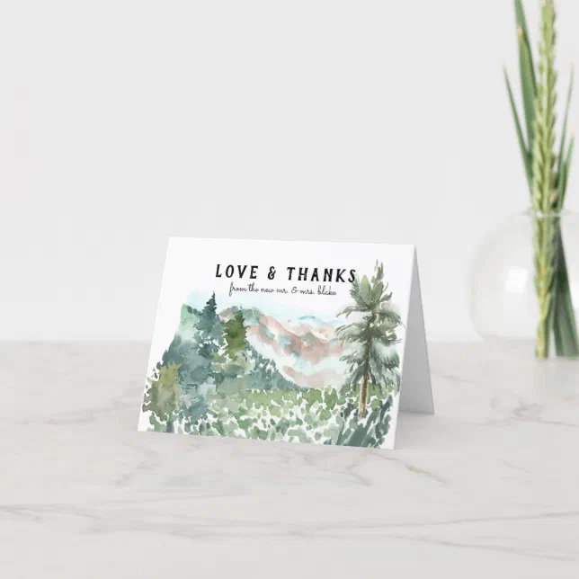 Rustic Mountain Wedding Photo Thank You Card | Zazzle