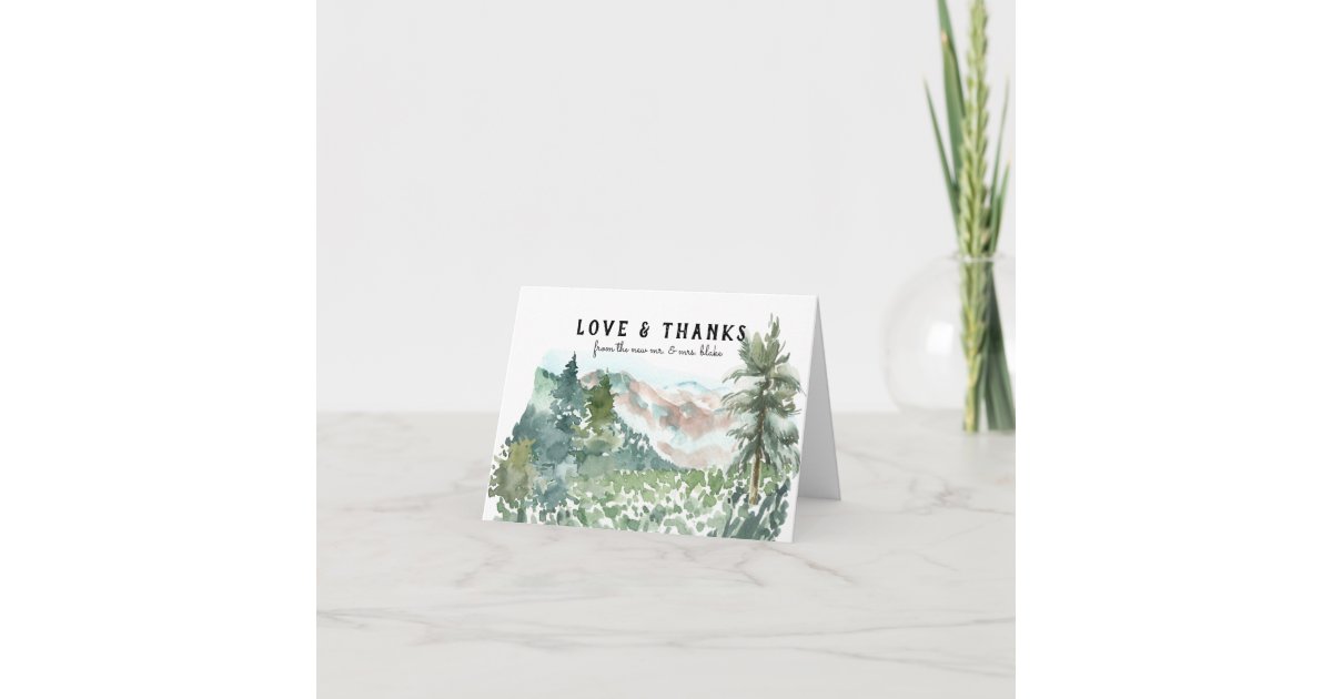 Rustic Mountain Wedding Photo Thank You Card | Zazzle