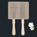 Rustic Mountain Wedding Program Hand Fan<br><div class="desc">Beautiful MOUNTAIN WEDDING program hand fan design featuring a sketched mountain motif and a big "welcome" in an elegant script as well as the wedding program details on a rustic kraft-textured background for you to personalize.</div>
