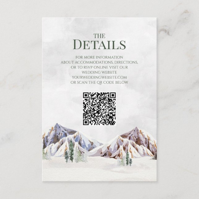 Rustic Mountain Wedding QR code Details Insert (Front)