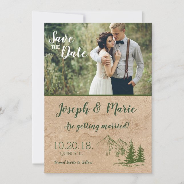 Rustic Mountain wedding Save the Date Invite (Front)