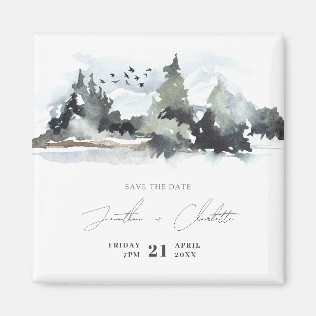 Rustic Mountain Wedding Save the Date Magnet (Front)