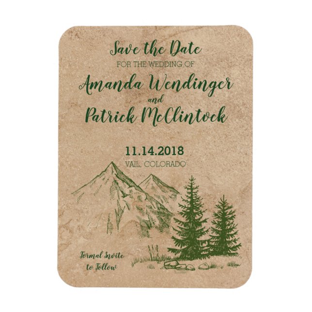 Rustic Mountain Wedding Save the Date Magnets (Vertical)