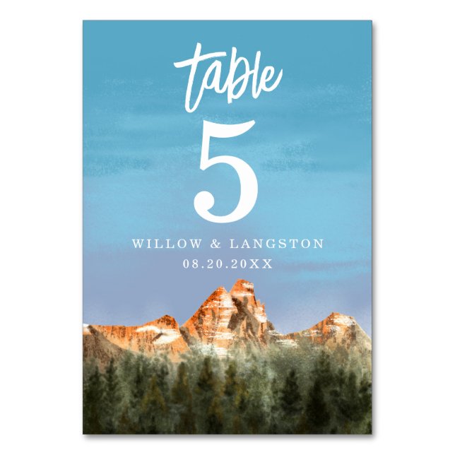 Rustic Mountain Wedding Table Number (Front)