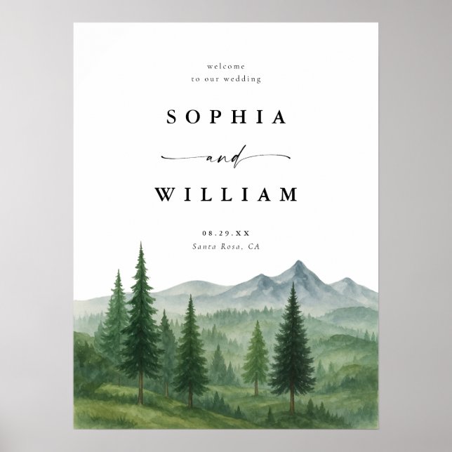 Rustic Mountain Wedding Welcome Sign (Front)