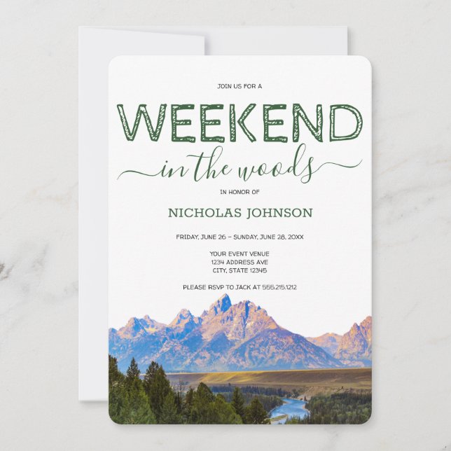 Rustic Mountain Weekend in the Woods Bachelor Invitation (Front)