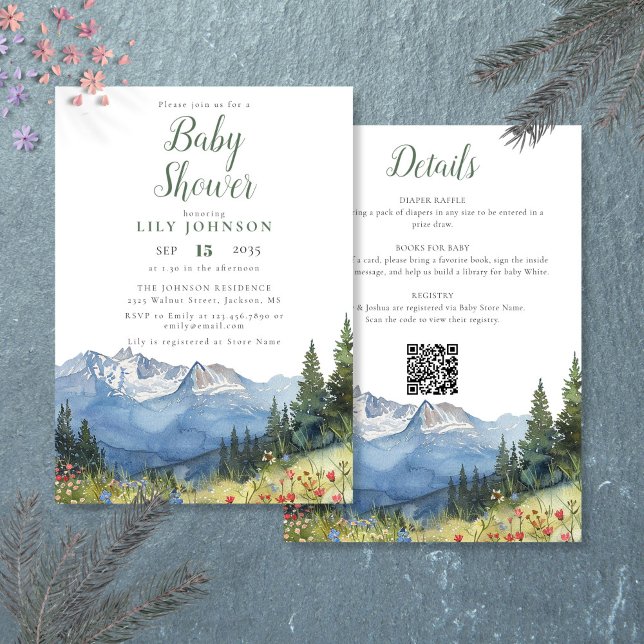 Rustic Mountain Wildflower All In One Baby Shower Invitation (Rustic Mountain Wildflower All In One Baby Shower Invitation)
