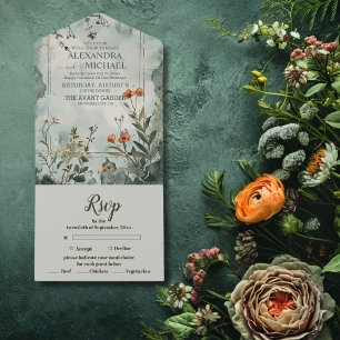 Rustic Mountain Wildflower Boho Wedding All In One Invitation