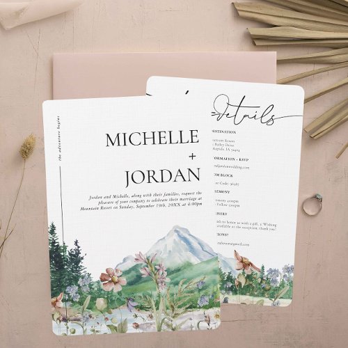 Rustic Mountain Wildflower  Boho Wedding Invitation