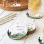 Rustic Mountain Wildflower | Boho Wedding  Round Paper Coaster<br><div class="desc">"The Adventure Begins". Coaster wedding favors are perfect to catch the attention of your guests. Set an unforgettably lovely wedding table that is personalized with your specially made wedding coasters that not only fit the event, but they also make the event. Add your custom wording to this design by using...</div>
