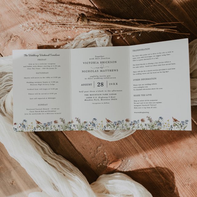 Rustic Mountain Wildflower | Boho Wedding Tri-Fold Invitation (Creator Uploaded)