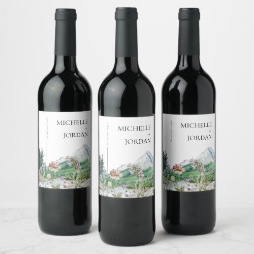 Rustic Mountain Wildflower  Boho Wedding  Wine Label