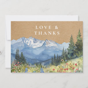 Rustic Mountain Wildflower Floral Wedding Photo Thank You Card