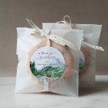 Rustic Mountain Wildflower | Wedding Favor Classic Round Sticker<br><div class="desc">Add a special touch to envelopes, goodie bags, handmade treats, and more with our rustic mountain stickers. Add your custom wording to this design by using the "Edit this design template" boxes on the right hand side of the item, or click the blue "Customize it" button to arrange the text,...</div>