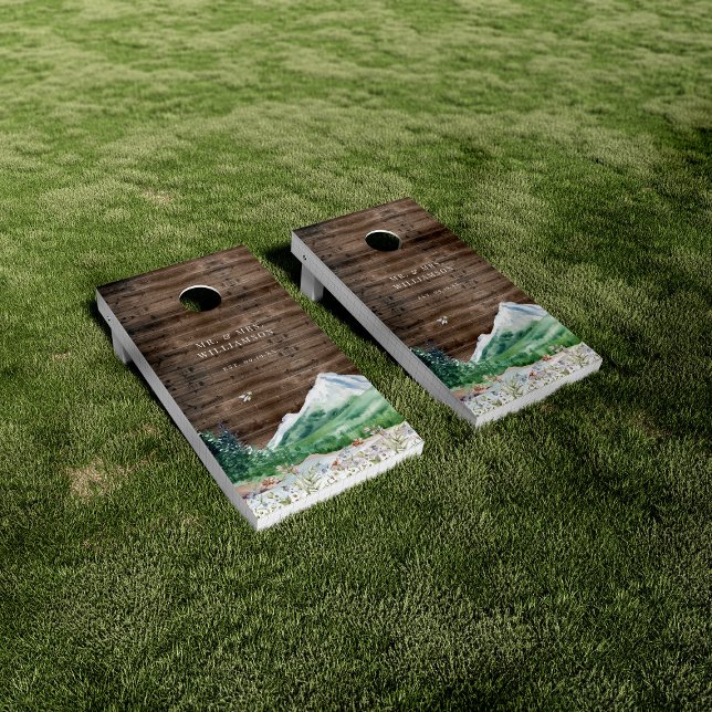 Rustic Mountain Wildflower | Wedding Monogram  Cornhole Set (Creator Uploaded)