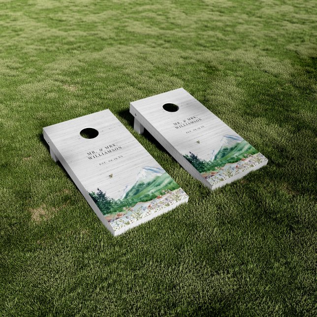 Rustic Mountain Wildflower | Wedding Monogram  Cornhole Set (Creator Uploaded)