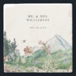 Rustic Mountain Wildflower | Wedding Monogram Stone Coaster<br><div class="desc">Add your choice of personalization. Set an unforgettably lovely wedding table that is personalized with your specially made wedding coasters that not only fit the event, but they also make the event. Add your custom wording to this design by using the "Edit this design template" boxes on the right hand...</div>