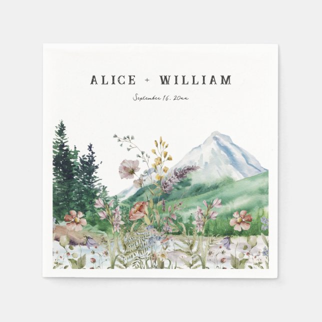 Rustic Mountain Wildflower | Wedding Napkin (Front)
