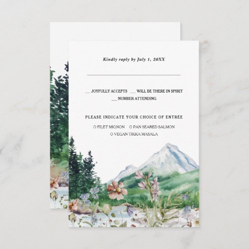Rustic Mountain Wildflower  Wedding RSVP Announcement
