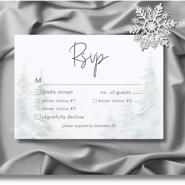 Rustic Mountain Winter Scene Watercolor Dinner RSVP Card (Rustic Mountain Winter Scene Watercolor Dinner RSVP Card)
