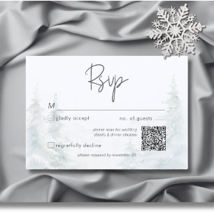 Rustic Mountain Winter Scene Watercolor QR Code RSVP Card