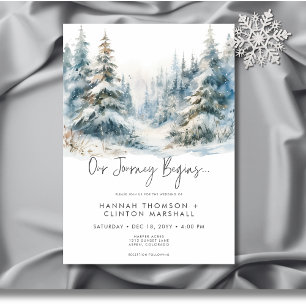 Rustic Mountain Winter Scene Watercolor Wedding Invitation