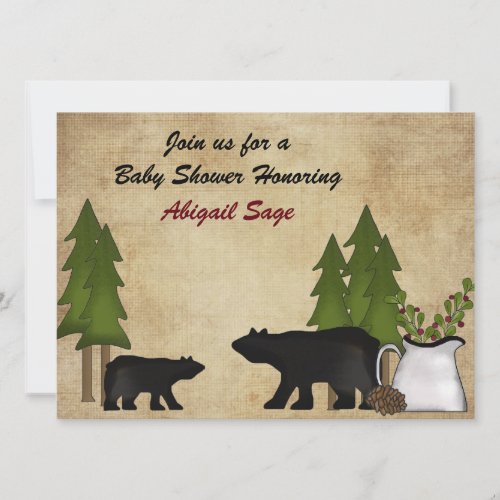 Rustic Mountain Bear Baby Shower Invitation