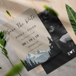 Rustic Mountain Woodland Forest Save The Date Invitation