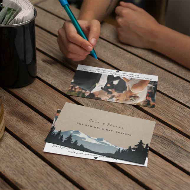 Rustic Mountain Woodland Forest Wedding Photo Thank You Card | Zazzle