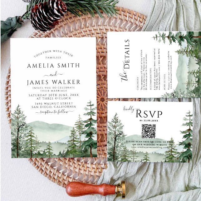 Rustic Mountain Woodland Outdoor Forest Wedding  I Invitation (Creator Uploaded)