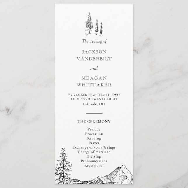 Rustic Mountain Woodland Wedding Program (Front)