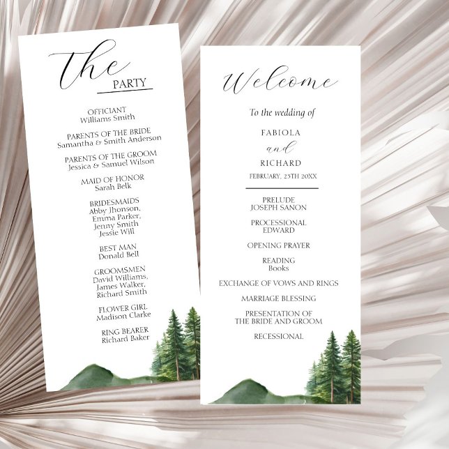 Rustic Mountain Woodland  Wedding Program Card (Creator Uploaded)