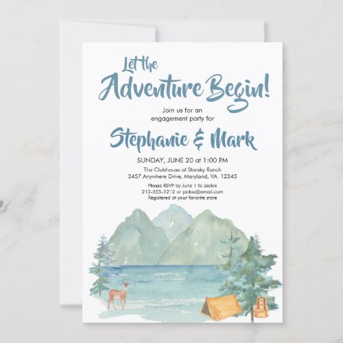 Rustic Mountains Adventure Begins Engagement Party Invitation