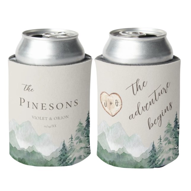 Rustic Mountains Adventure Begins Wedding Favors Can Cooler (Creator Uploaded)